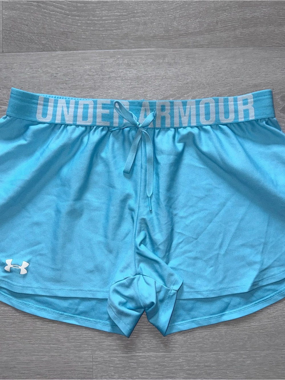 Under Armour Women's Aqua Athletic Shorts with Logo Waistband